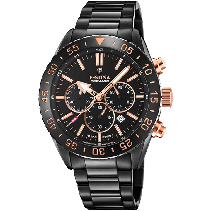 Ceas Barbati, Festina, Ceramic Chrono F20575/1 1715499961, Negru, Negru