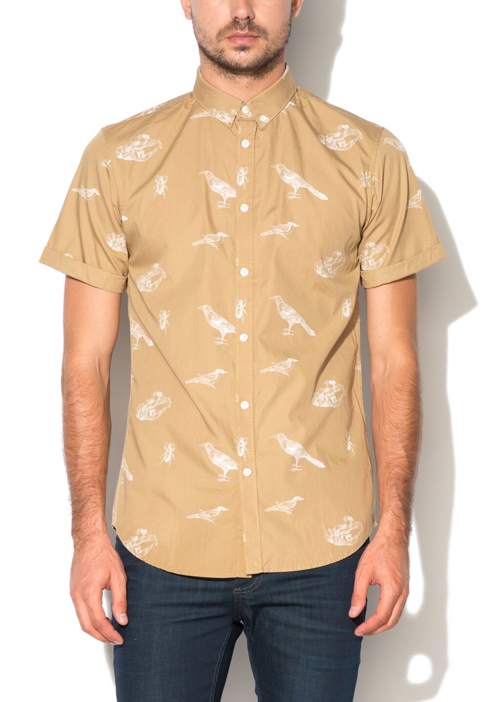 Jack&Jones, Camasa slim fit bej nisip cu imprimeu Aron