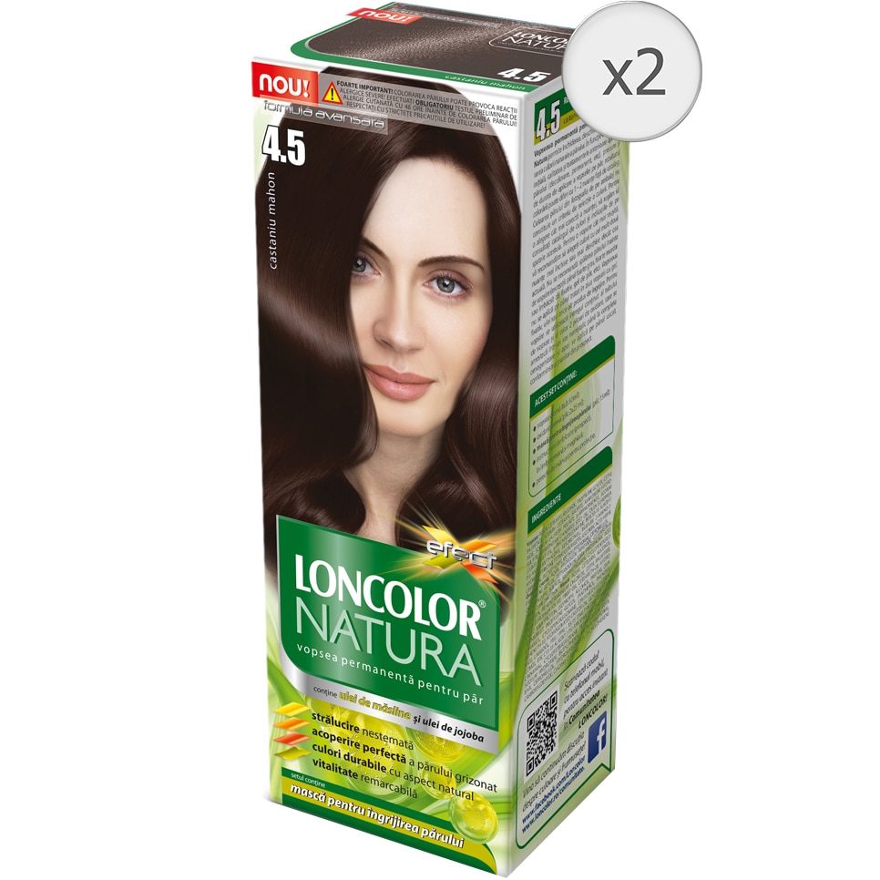 Pachet Promo 2 X Vopsea De Par Permanenta Loncolor Natura 4 5 Castaniu