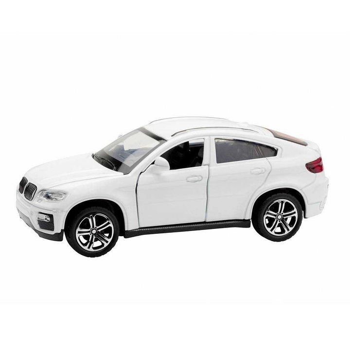 Masinuta metalica cu sistem pull back, portiere care se deschid, sunete si lumini pentru copii, scara 1:32, alba