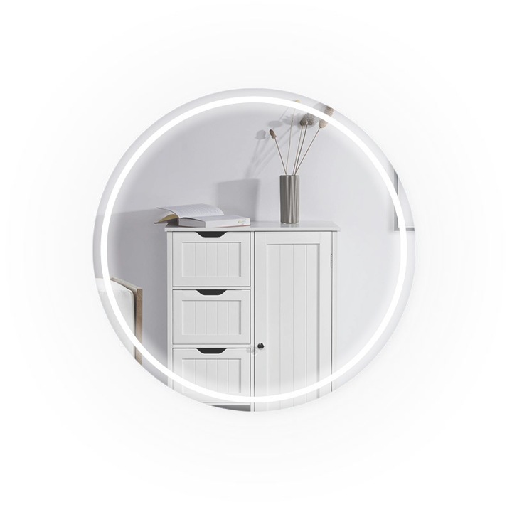 Oglinda Florin Art cu iluminare led rotunda 60 cm, intrerupator touch si functie de dezaburire, 3 tipuri de lumina (rece, calda si neutra)