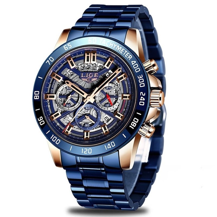 Мъжки часовник Lige Елегантен луксозен кварцов хронограф с аналогов дисплей