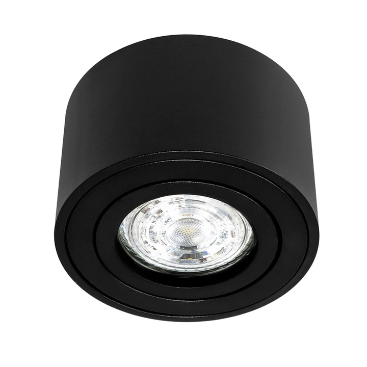 Спот, LED плафон, цилиндричен, черен, повърхностен монтаж, (без крушка) съвместим с LED крушки GU10 Slim, насочена светлина, Ø80x50mm, IP20