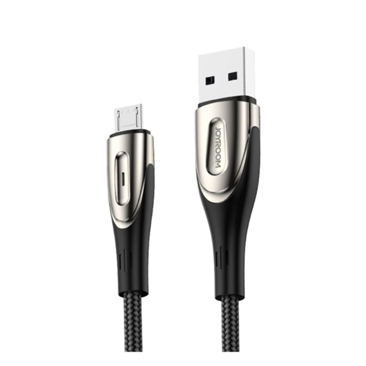 Joyroom Sharp Adatkábel És Töltő, Usb - Microusb, 120Cm, Nylon, Törésgátló, Gyorstöltés Támogatás, Cipőfűző, Fekete