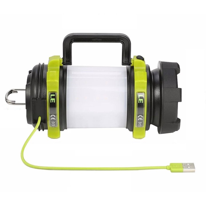 Lantera Camping Multifunctionala LED, Reincarcabila, Luminozitate 500 Lumeni, Putere 5W, 6 Moduri de Iluminare pentru Diferite Necesitati, Rezistenta la Apa cu Protectie IPX-6, Design Compact si Durabil, Ideala pentru Drumetii, Camping, Pescuit