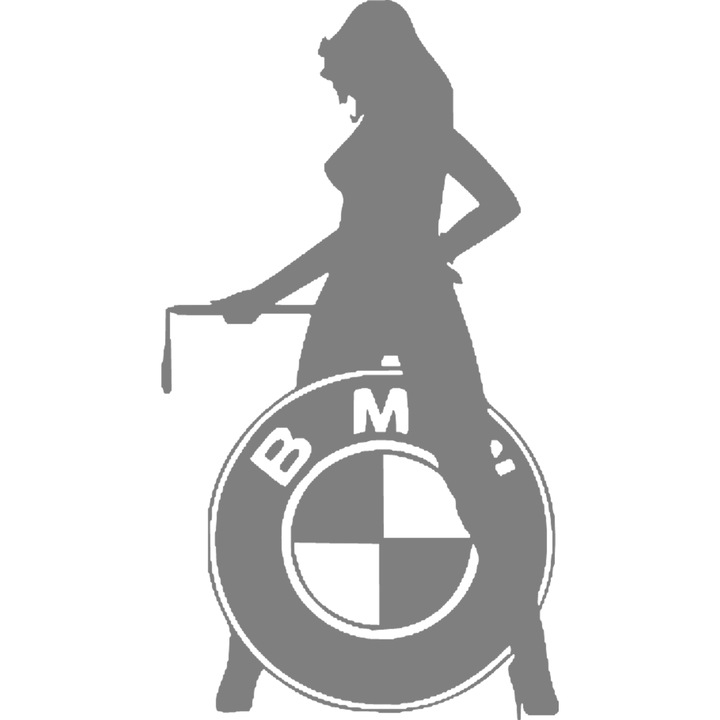 Sticker auto "Bmw femeie periculoasa'', 20x11cm, Gri