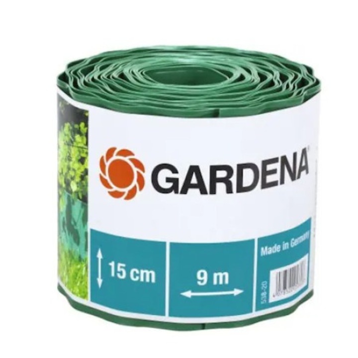 Separator de gazon Gardena, din plastic, verde, 15 cm x 9 m