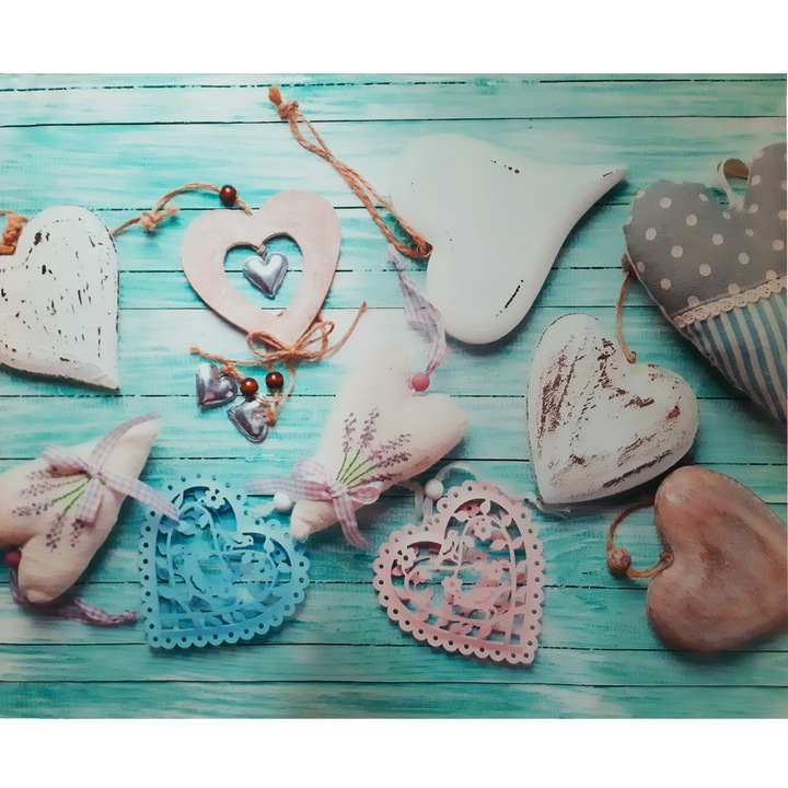 Tablou 3D Cuori, Lupia, 40 x 50 cm, Turcoaz