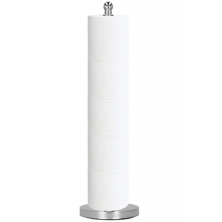 Suport hartie igienica tip tija metal cromat baza rotunda, 51 cm inaltime, stabil, argintiu