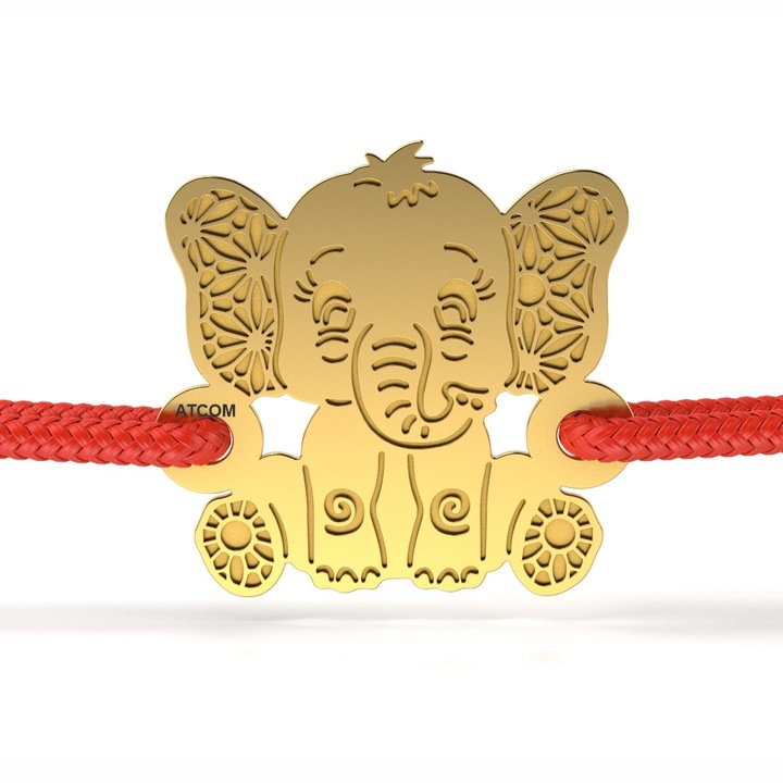 Bratara din aur galben cu snur model Elefant Dantelat