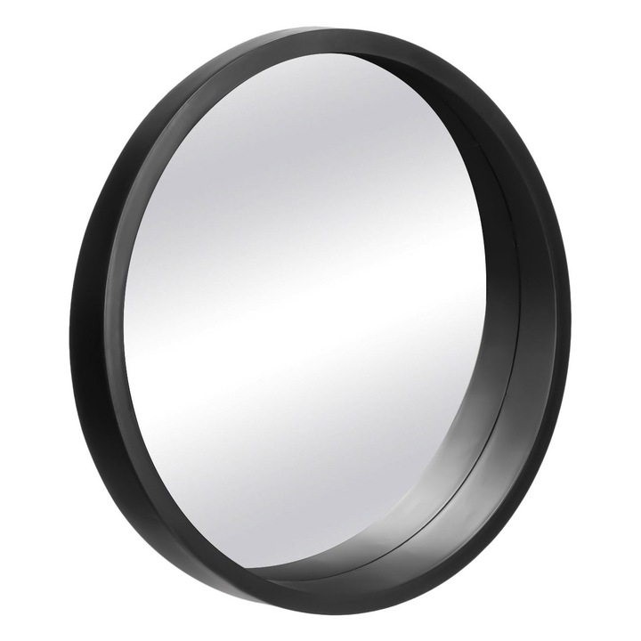 Oglinda baie rotunda cu rama diforma, neagra, 50cm