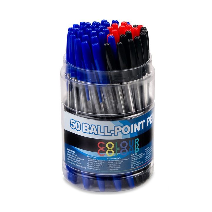 Комплект от 50 химикалки, 30 сини, 10 червени, 10 черни