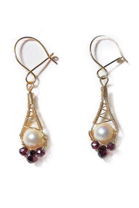 Cercei picatura cu granate, Metale Goldfiled, Aurii, 4.4cm