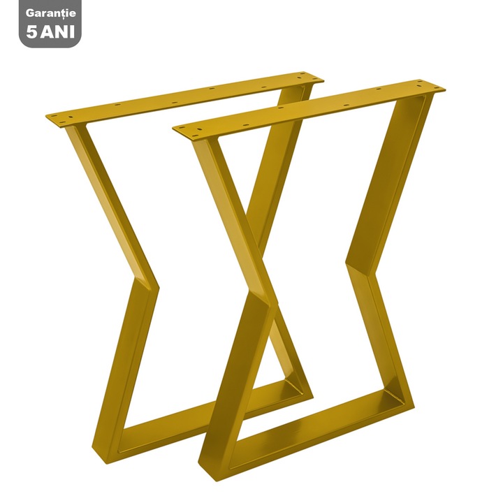 Комплект крака за маса в скандинавски стил Sigma, 2 броя, широк профил, електростатично боядисване, първокласни покрития, BalustradeTM, златист метал H72x50x8 cm