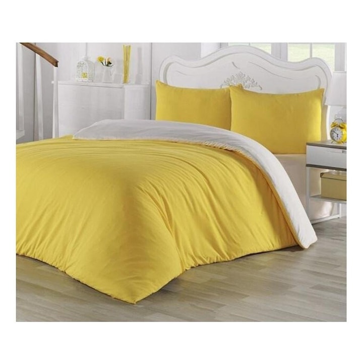 Комплект спално бельо от памук ранфорс, "Жълто бяло", 2 х 50/70, 2 х 50/30, 2 х 40/40, 200/200, 250/240, 8 бр.