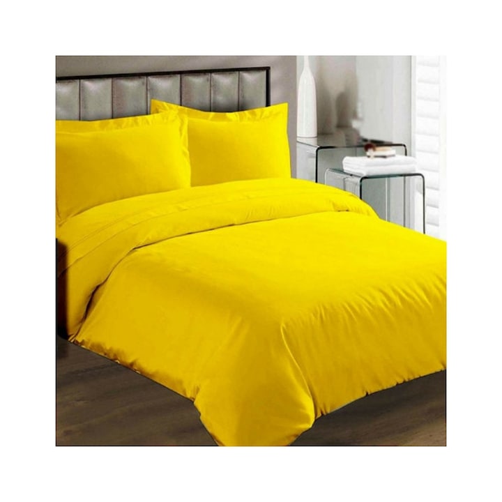 Комплект памучно спално бельо ранфорс, "Жълто", 2 х 50/70, 2 х 50/30, 2 х 40/40, 200/200, 250/240, 8 бр.