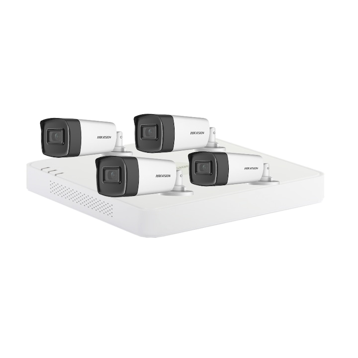 Sistem supraveghere video profesional Hikvision 4 camere 5MP, 3 exterior Turbo HD IR 40M 1 interior IR 20m cu full accesorii