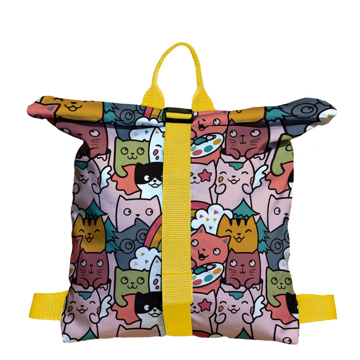 Ръчно изработена раница за деца, котки и дъга, многоцветна, 45x37 см