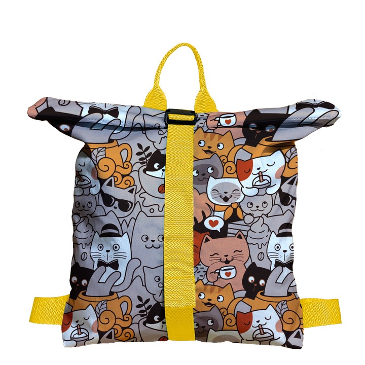 Ръчно изработена раница за деца, котки на кафе и сладкиши, многоцветна, 45x37 см