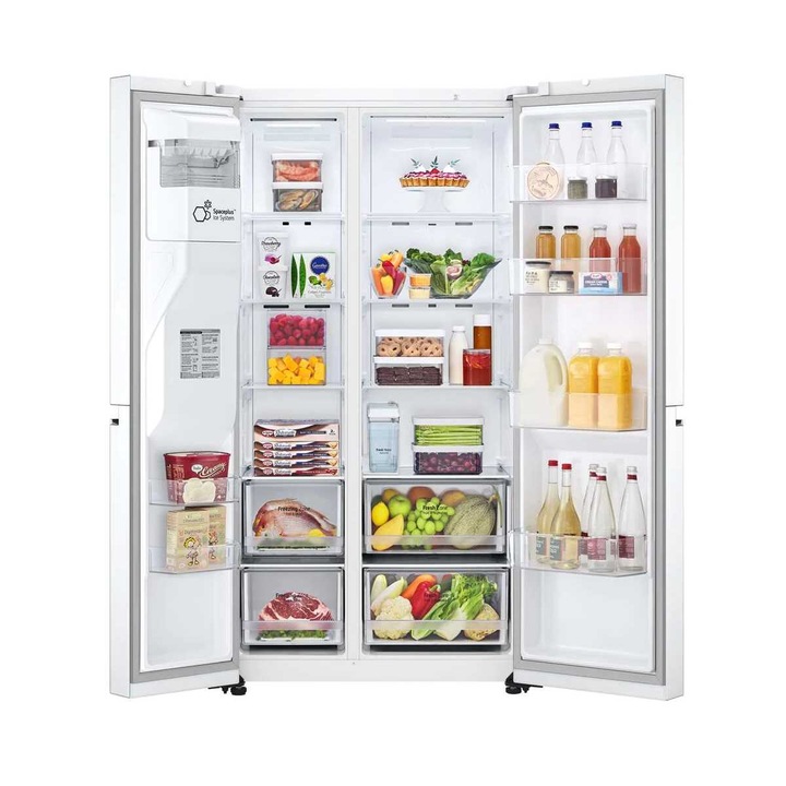 Frigider, LG, GSLV71SWTM, Side by Side, 635 l, Total No Frost, DoorCooling, ThinQ™, Dozator de apa, Clasa energetica F, H 179 cm, Alb