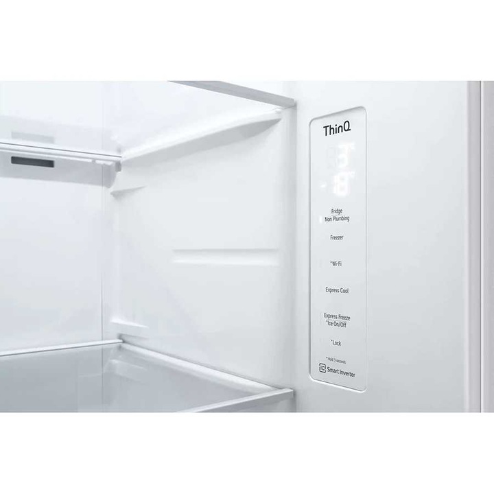 Frigider, LG, GSLV71SWTM, Side by Side, 635 l, Total No Frost, DoorCooling, ThinQ™, Dozator de apa, Clasa energetica F, H 179 cm, Alb