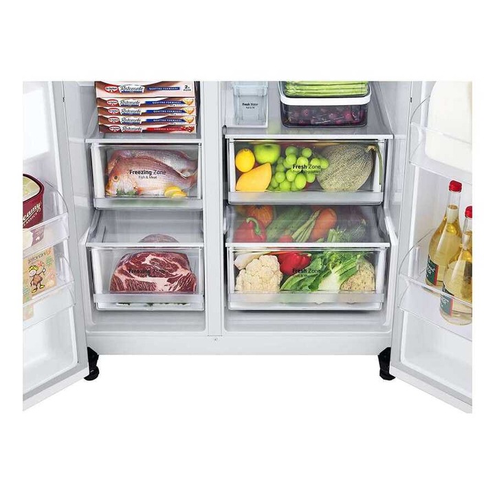 Frigider, LG, GSLV71SWTM, Side by Side, 635 l, Total No Frost, DoorCooling, ThinQ™, Dozator de apa, Clasa energetica F, H 179 cm, Alb