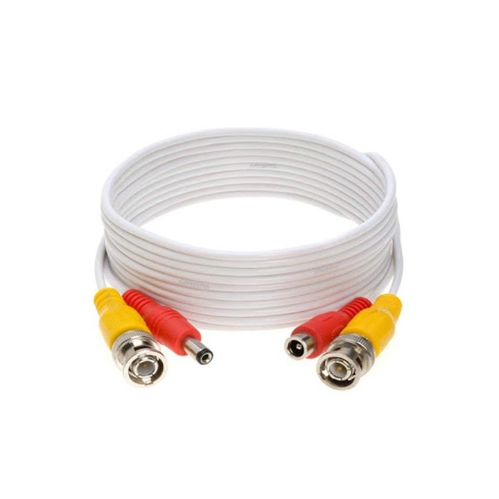 Előre szerelt biztonsági kamera kábel 10m BNC + táp, fehér színű