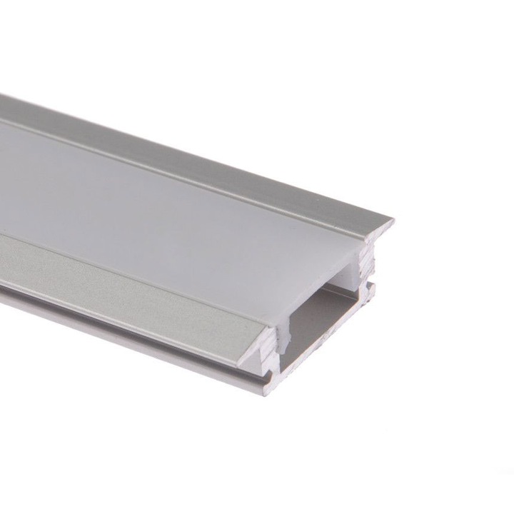 Alumínium profil Lightex süllyesztett LED szalaghoz, Matt diffúzorral, kupakkal és tartóval, 24,7mm x7mm, 2m