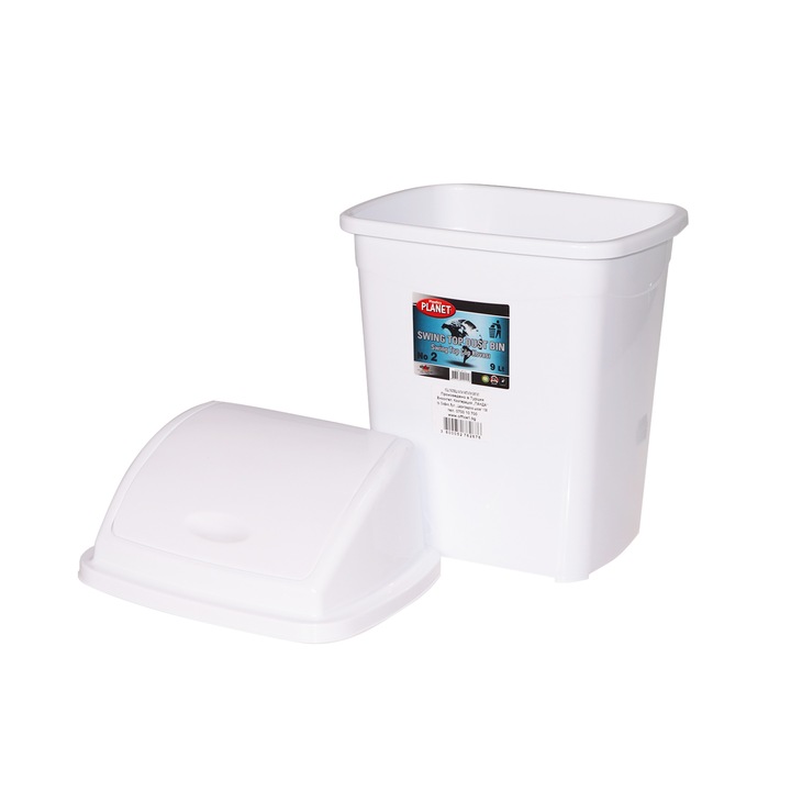 Cos de gunoi cu capac, Planet, 9l, Alb