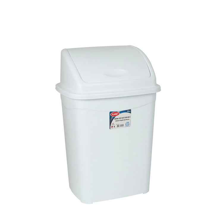 Cos de gunoi cu capac, Planet, 16l, Alb