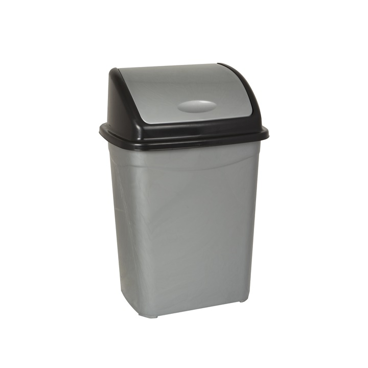 Cos de gunoi, Planet, Capac rabatabil, Plastic, 9 L, Gri