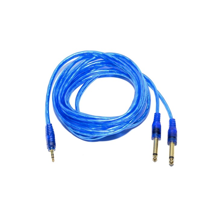 SOHO Audiokábel csatlakozó, 3,5 mm-es apa sztereó, 2-csatlakozás, 6,3 mm-es apa mono szilikon, Kék