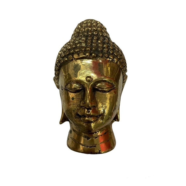 Ornament statueta Cap Buddha din bronz handmade, obiect Feng Shui, 9x6 cm