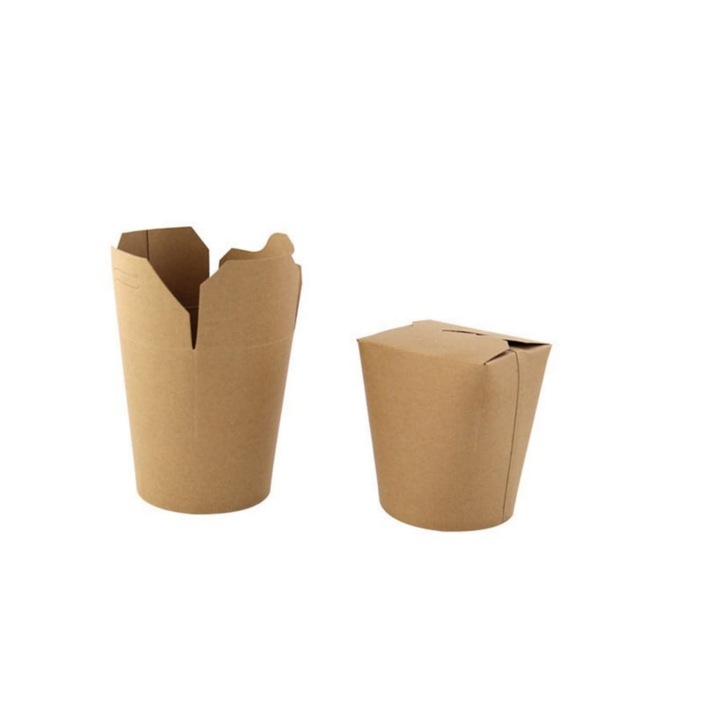 Set cutii carton noodles kraft natur, rotund, 50 buc, dimensiune 750 cc