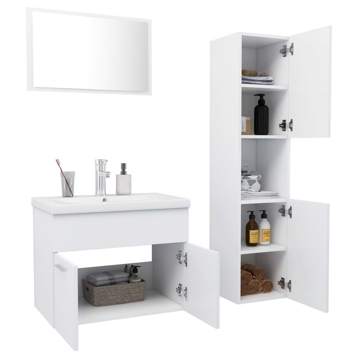 Set mobilier de baie vidaXL, alb, lemn prelucrat 3070955