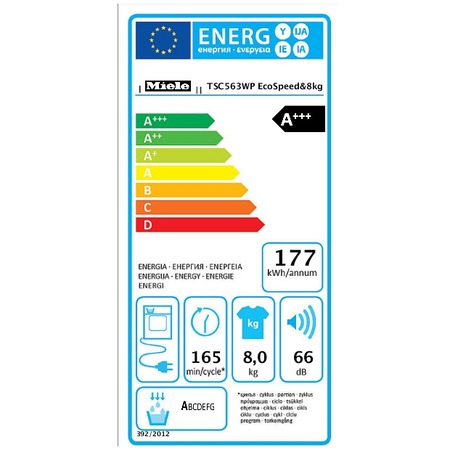 Uscator de rufe Miele TSC 563 WP, Pompa de caldura, 8 kg, Clasa A+++, EcoSpeed, EcoDry, FragranceDos, Direct Sensor, Alb