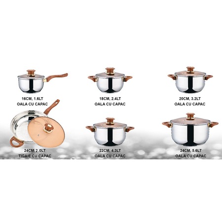 Set 12 piese Grunberg 6 vase din inox, cu capace din sticla, compatibile cu plita cu inductie, GR15041