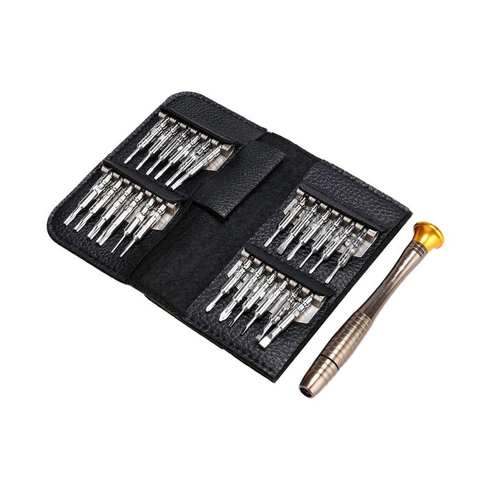 Set 26 piese, surubelnite de precizie in husa din piele, Neagra