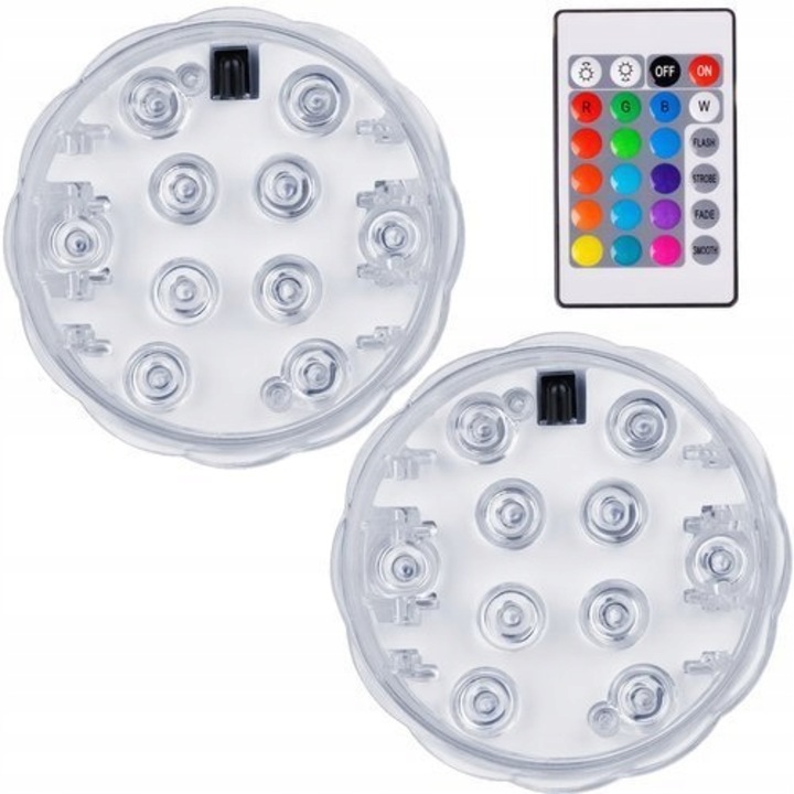 Комплект плаващи LED лампи Zola, 16 цвята, 4 режима на светене, с дистанционно управление, 2 броя, 7x2.7x7 см