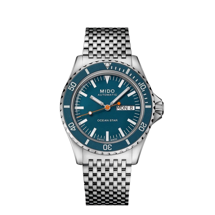 Мъжки часовник, Mido Ocean Star Tribute, Неръждаема стомана, 21 мм, Син/Сребрист