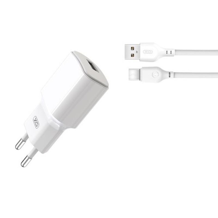 XO L73 hálózati töltő, USB, 12W, 2.4A, USB-C kábel mellékelve, fehér