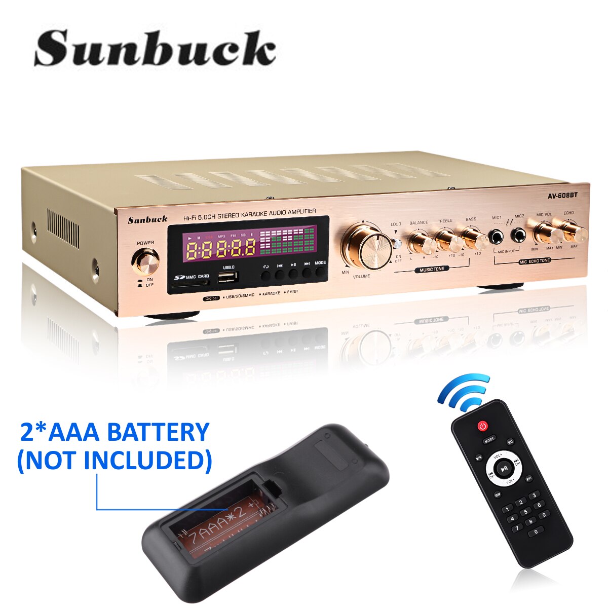 Amplificator SUNBACK, Bluetooth, 2 Canale, 20KH-20KHz, Auriu - eMAG.ro