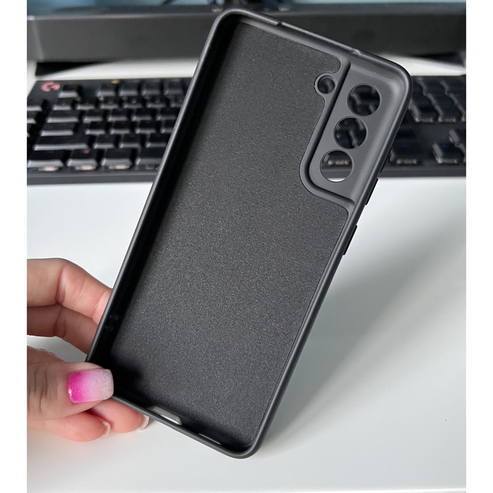 Силиконов капак със защита на камерата и микрофибър от вътрешната страна, съвместим с Samsung Galaxy S21 FE 5G / Черен