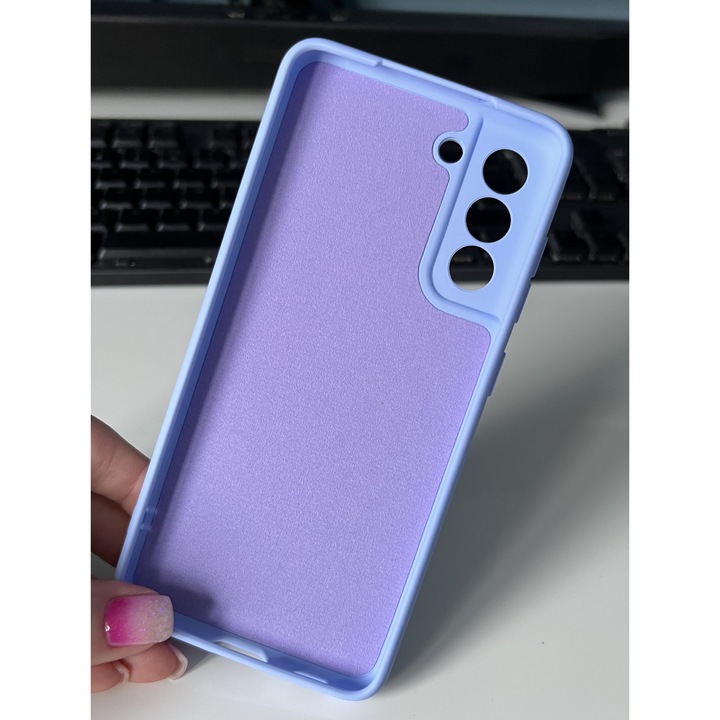 Силиконов калъф със защита на камерата и микрофибър от вътрешната страна, съвместим с Samsung Galaxy S21 FE 5G / Лилав