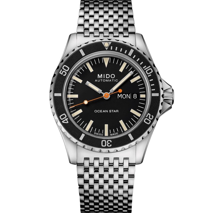 Мъжки часовник, Mido Ocean Star Tribute, неръждаема стомана, 21 мм, сребрист/черен