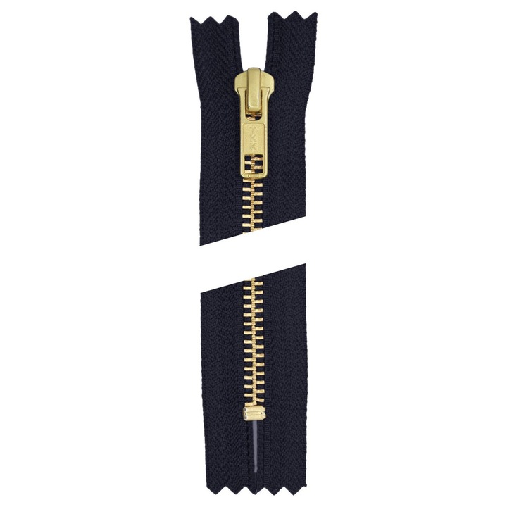 Fermoar metalic nedetasabil, clasic pentru blugi, pantaloni si buzunare, spira metalica aurie #5, Gold Jean YKK, lungime 16 cm, bleumarine