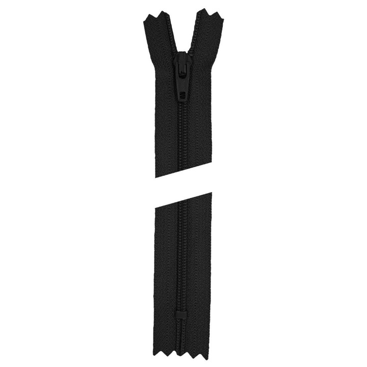 Fermoar clasic, nedetasabil, cu spira din plastic #3, YKK Flat Nylon, lungime 18 cm, negru