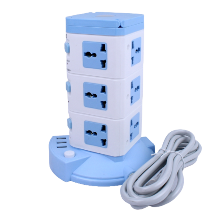 Prelungitor Cu 12 Prize, KlaussTech, Lungime De 3m, ON/OFF, Led Indicator, Alb/Albastru