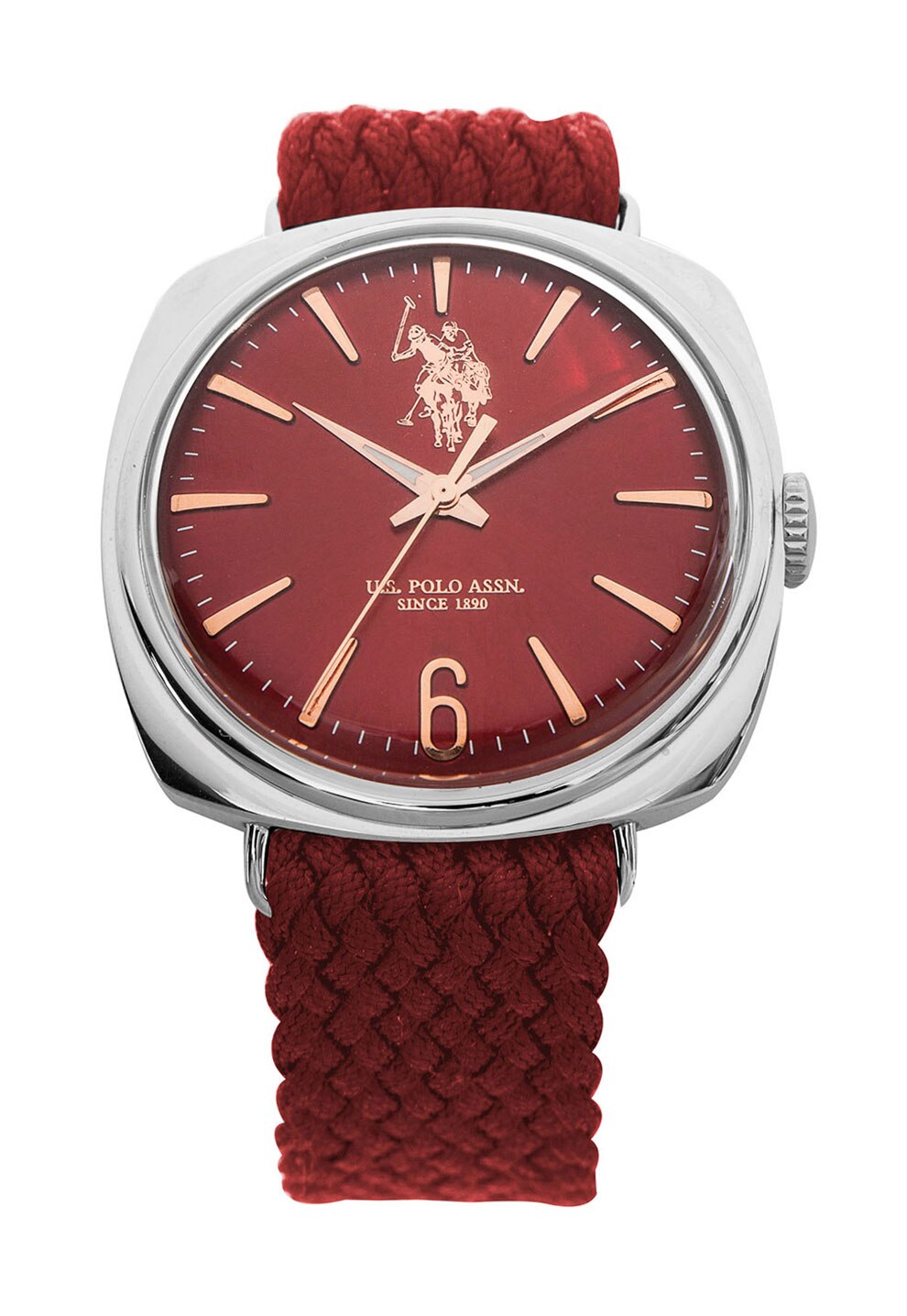 U.S. Polo Assn. Ceas rosu granat cu argintiu cu logo