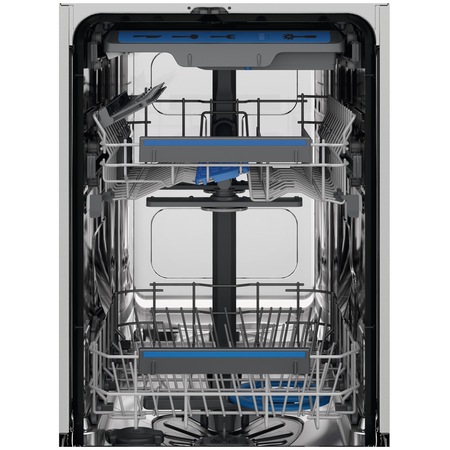Masina de spalat vase incorporabila Slim Electrolux EEM43211L, 10 seturi, 8 programe, Clasa E, AirDry, QuickSelect, Usa slide, Motor inverter, SatelliteClean, Afisaj digital, Indicator luminos pe podea, 45 cm